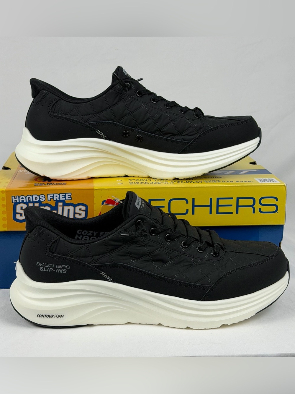 Skechers Slip-Ins Contour Foam Cozy Fit Black/White Men's Sneakers-Size 9.5 WIDE